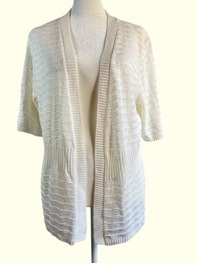 Christopher & Banks Cream Short Sleeve Open-Front Knit Cardigan Size Large